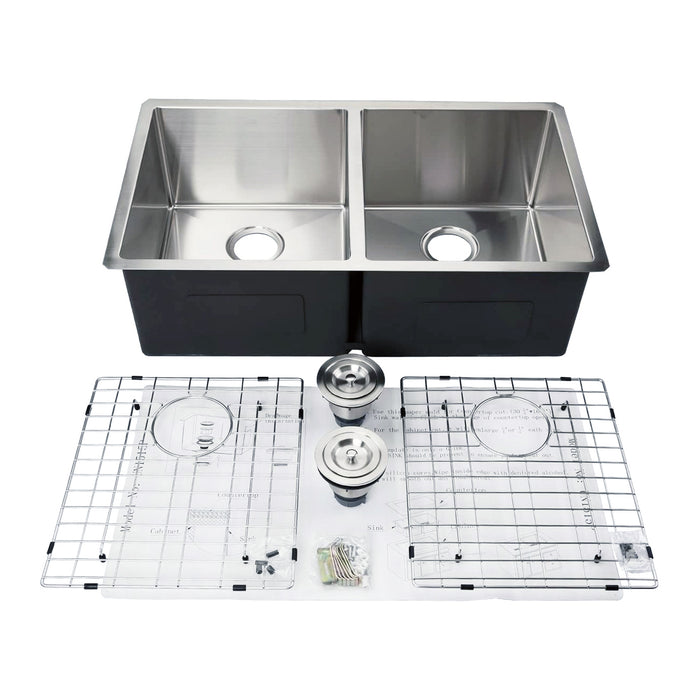 33" MISSION UNDERMOUNT KITCHEN SINK-16G DOUBLE BOWLS - UN1515P
