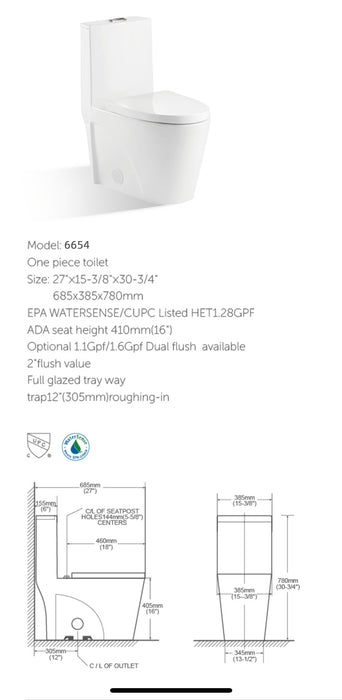 T-6654 One Piece Regular Toilet