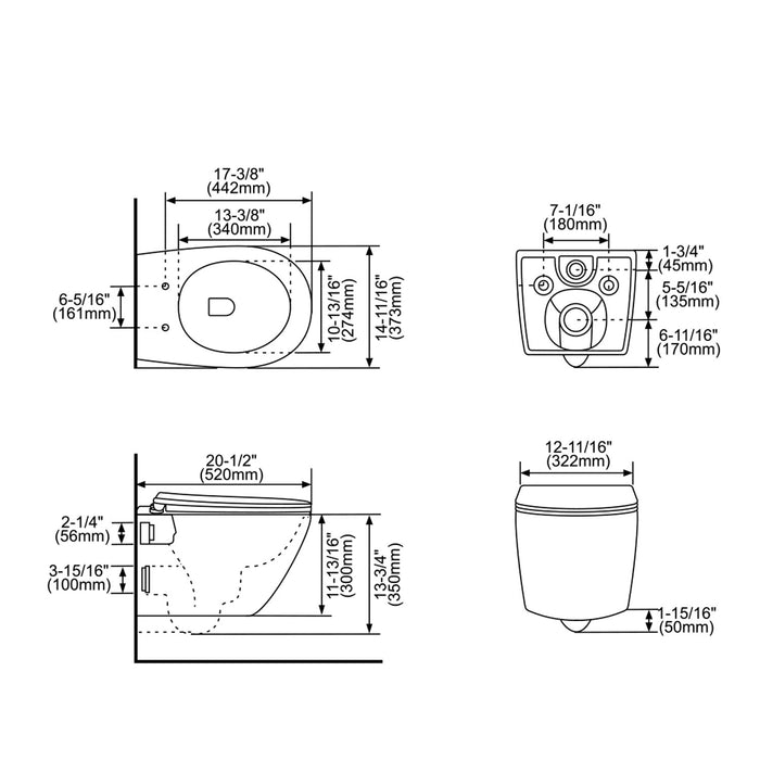 WHT-C1 Wall Hung Toilet Set Includes Toilet, Water Tank & Wall Panel