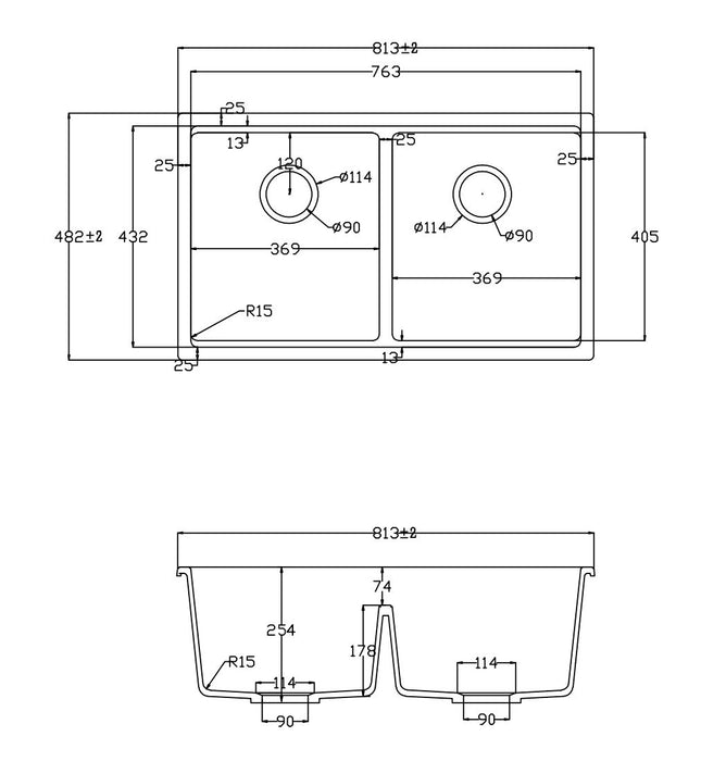 32" Workstation Under Mount 50/50 Double Bowl Kitchen Sink with Strainer - UNG1515