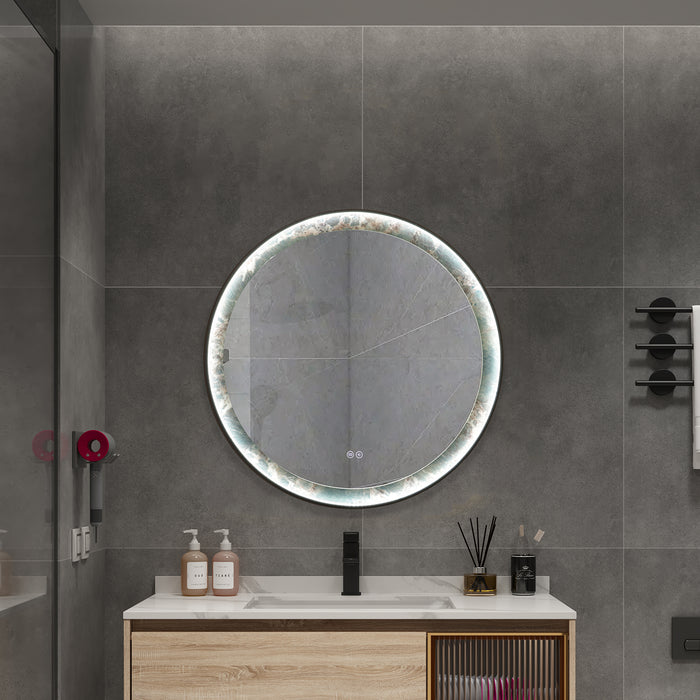 ROUNDY Singtered Stone Bathroom LED Vanity Mirror (Amazon Green Background) - LEDBMF624-GSLAB